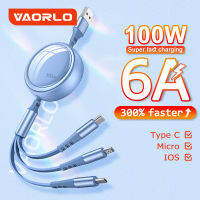 VAORLO Original 100W 3 In 1 USB Retractable สายชาร์จ6A 1.2M USB To ประเภท C/ไมโคร USB USB/ตัวชาร์จไลท์นิ่งสายไฟชาร์จอย่างเร็วโอนถ่ายข้อมูลสายสามารถใส่ได้กับ iPhone OPPO Realme Xiaomi แอนดรอยด์โทรศัพท์