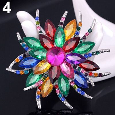 Wedding Bridal Large Flower Shiny Rhinestone Lady Scarf Brooch Pin Jewelry Decor Headbands