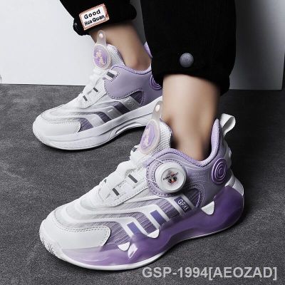 AEOZAD รองเท้าเด็กกีฬาเรืองแสงใหม่สำหรับเด็กผู้หญิงปุ่ม Rotary สปริงแบ็คลำลองกันลื่นสำหรับวิ่ง