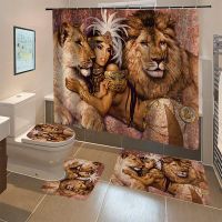 Bathroom Decor Shower Curtain Set with 12 Hooks Durable Non-Slip Mat Rugs Carpet Toilet Seat Cover Polyester Washable Home Decor