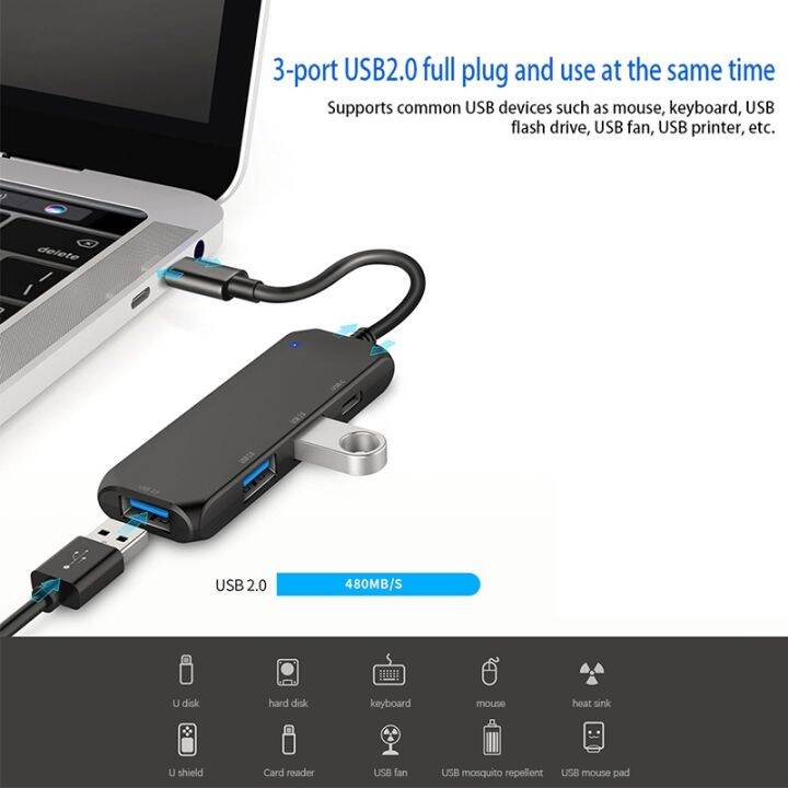 ยืดหยุ่น-type-c-3-0-hub-splitter-adapter-พร้อม4พอร์ตพร้อมการชาร์จตัวขยาย-usb-บางเฉียบสำหรับพีซีแล็ปท็อปอุปกรณ์คอมพิวเตอร์อะแดปเตอร์สายเคเบิล