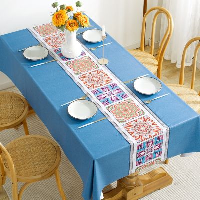 [COD] Tablecloth waterproof and oil-proof wash-free ethnic style tablecloth anti-scalding pvc Chinese coffee mat rectangular square