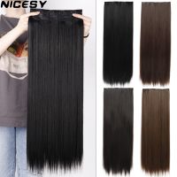 NICESY Synthetic 5 Clip Long Straight Clip In Hair Extension Fiber Heat-Resistant Hairpiece 22 quot;/32 quot; One-Piece Black Brown Hair