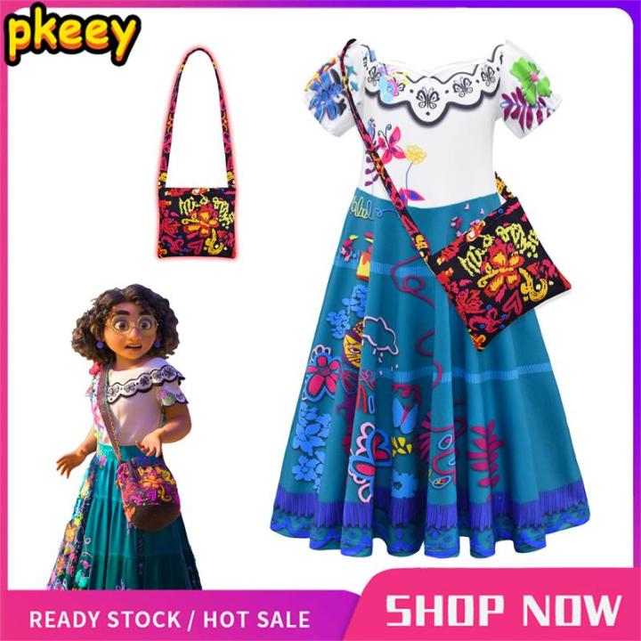 Encanto Kids Princess Girls Dress W/ Bag Purse Mirabel Cosplay Halloween  4T-5T