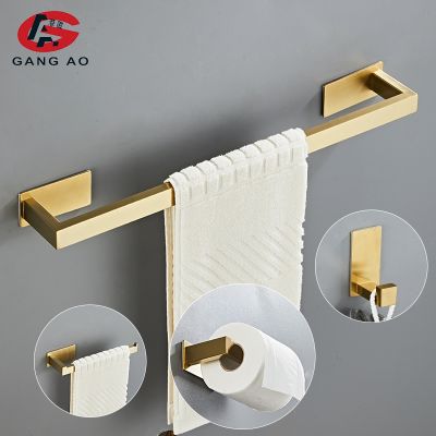 【jw】ஐ✹  Aço Inoxidável Ouro Banho Hardware Set Paper Holder Toalheiro Robe Hook Toalha Bar Acessórios do banheiro sem Unhas