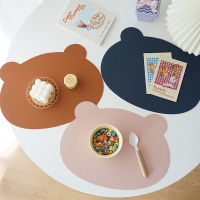 INS Cute Bear Pattern Leather Table Mat Double Sided Solid Children Dinning Placemat Waterproof Oilproof Heat-Insulated Pad