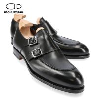 Uncle Saviano Double Monk Style Wedding Black Dress Bridegroom Best Men Shoes Designer Handmade Leather Shoes for Men