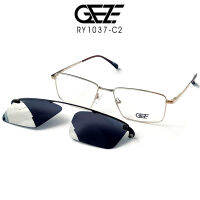 ?กรอบแว่นตา GEZE 1ClipOn รุ่น RY1037-C2 เต็มกรอบสีทองอ่อน ฟรี คลิปออนกันแดดสีดำ Polarized เปลี่ยนเป็นแว่นตากันแดด ป้องกันแสงแดด รังสี UVA UVB UV400