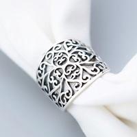 Huitan Hollow Flower Design Wide Rings for Women Silver Color Carved Ladies Finger Rings Anniversary Gift for Mom Trendy Jewelry