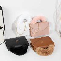 ㍿☬❁  Faux Fur Tote for 2023 New Soft Crossbody Designer Top-handle Handbags Warm Purses Bolsa Feminina