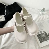 [Plus Size] 35-44 size womens shoes French retro British style small leather shoes 41 word with thick sole Mary Jane shoes 42