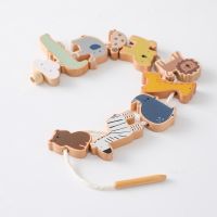 Montessori Early Preschool Education Toy Wooden Baby Animal String Threading Toy