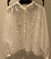 Women Shirt 2021 Prefall New Vintage Light Ripe Thin Hollow Embroidery Lace Pure White Shirt