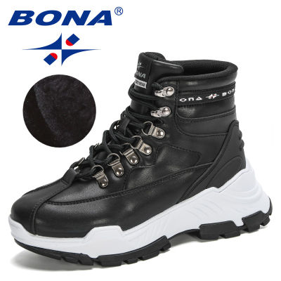 BONA New Designers Luxury Ankle Shoes Brand Fashion Platform Women Boots Med Chunky Heels Boots Ladies Plush Warm Footwear