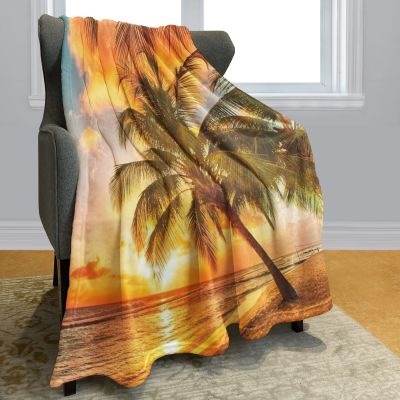 （in stock）Warm and soft Flannel blanket, suitable for sofa, mattress, coconut tree, palm tree, tropical sunset, landscape, large（Can send pictures for customization）