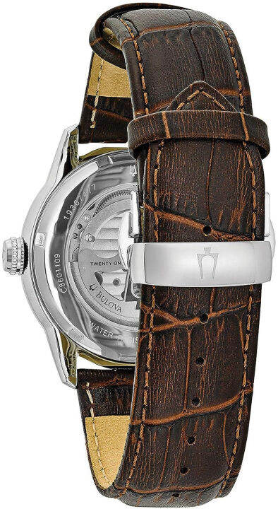 bulova-classic-automatic-mens-stainless-steel-with-leather-strap-silver-tone-silver-tone-brown-strap