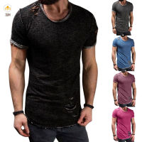 IUM แฟชั่นฤดูร้อนผู้ชายเสื้อยืดแขนสั้น O คอสีทึบ Hollow Hole Tops Man Casual เสื้อยืด Plus ขนาด S-4XL