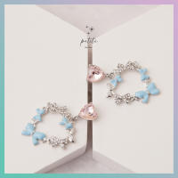 [petite by PRAKYRE] Princess Heart Earring - ต่างหูสไตล์เจ้าหญิงรูปหัวใจและโบว์สีฟ้าชมพู ตกแต่งด้วยเพชรและพลอยสีสาวหวาน