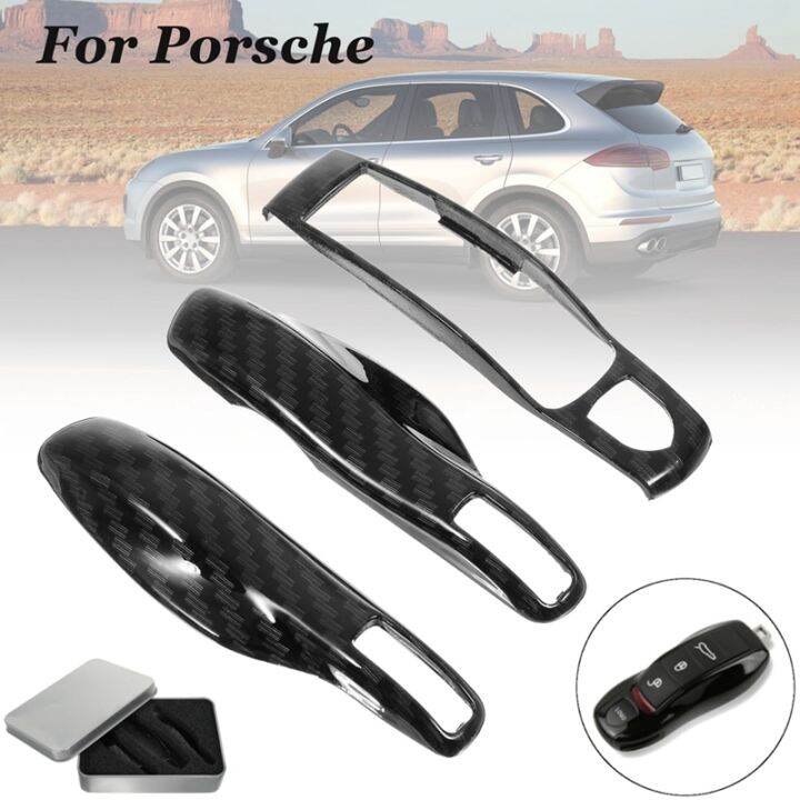 3ชิ้นฝาครอบที่เก็บกุญแจรีโมทเปิดประตูระยะไกลสีคาร์บอนไฟเบอร์สำหรับ-porsche-boxster-cayman-911-panamera-cayenne-macan-อุปกรณ์กุญแจรถยนต์