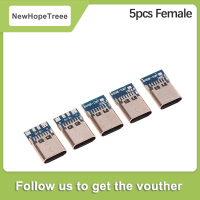 NewHopeTreee 5/10pcs USB3.1 typec ตัวเชื่อมต่อชาย/หญิง JACK TAIL USB ชายปลั๊กไฟฟ้าเชื่อม DIY Data CABLE Support PCB BOARD