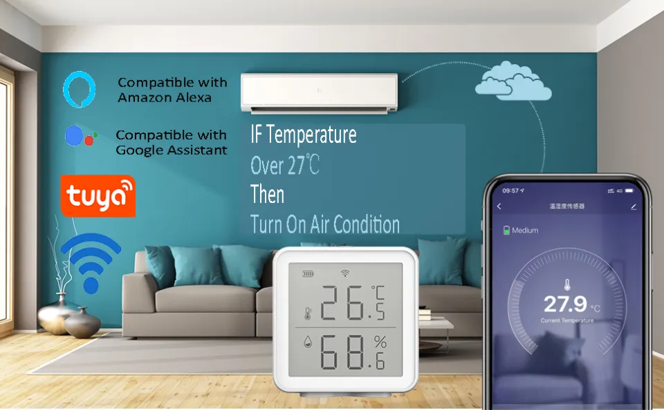 Wifi Smart Temperature Humidity Sensor Compatible With Alexa 230ft Super  Long Range Wireless Digital Hygrometer