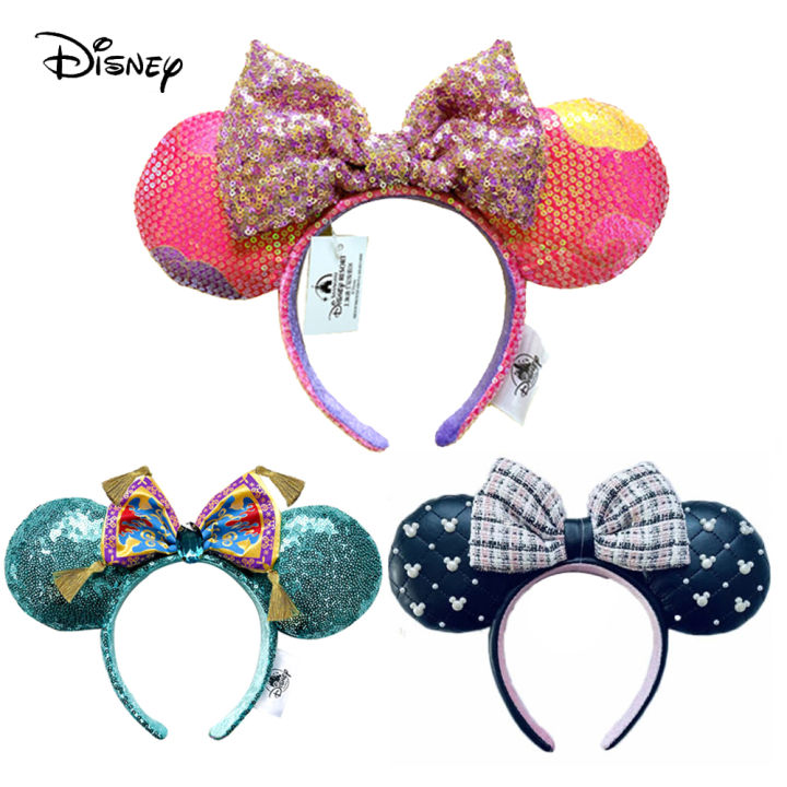 mickey-hair-bow-aladdin-movie-magic-car-headband-jasmine-land-cartoon-tassel-mint-green-gem-headwear-decoration-gift