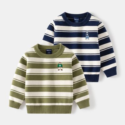 Autumn Baby Boy Knitting Sweater Cartoon Beat Cotton Long Sleeve Pullover Winter Children Knitted Stripe O Neck Top Clothes