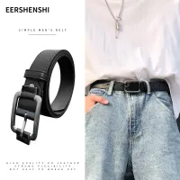 EERSHENSHI เข็มขัดผู้ชายสไตล์เกาหลีแฟชั่นเข็มขัดสีดำเรียบง่าย