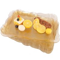 2 Pack Plastic Gold Glitter Food Tray Set 15"*10" Rectangular Snack Plate Fruit Plate Organizer Tray Wedding Party Supplies