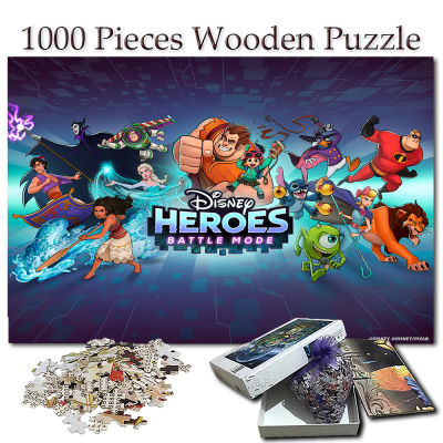 Disney1 Heroes โหมดต่อสู้ไม้ปริศนาจิ๊กซอว์300 500 1000ชิ้นปริศนาของเล่นไม้ของเล่นแบบบีบอัดของเล่นเด็กของขวัญแบบกำหนดเองสร้างสรรค์