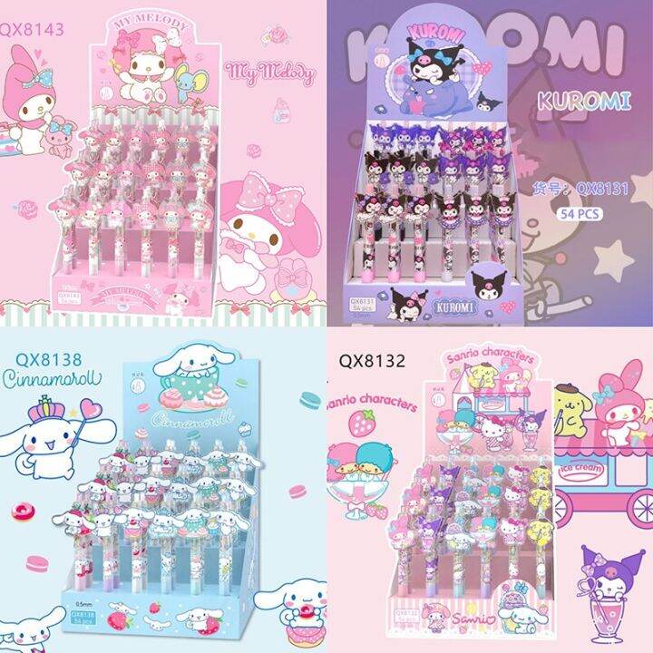 sanrio-ปากกาเครื่องเขียนนักเรียนลดแรงอัดดันแบบสร้างสรรค์ปากกาหมึกเจลลายการ์ตูน-kuromi-54ชิ้นปากกาปากกาของขวัญวันเกิดของเด็กโรงเรียนน่ารักสีดำ