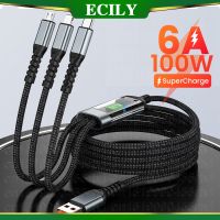 ECILY 6A สายสัญญาณภาพดิจิตอล3 In 1,ไมโคร USB ชาร์จเร็ว100วัตต์ประเภท C สายสำหรับข้อมูล I-Phone 14 13 12 Pro Max Huawei สูงสุด Samsung Xiaomi