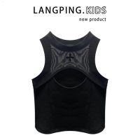 LANGPING KIDS Leather Label Cross Flower Short Top Womens Design Hollow Hot Girl Sexy Slim Vest Trendy