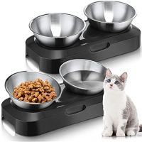 ATUBAN Elevated Tilted Cat Bowls Stainless Steel Raised Cat Food and Water Bowl Set 0 and 15° Tilted Pet Cat Feeder Anti Dishes