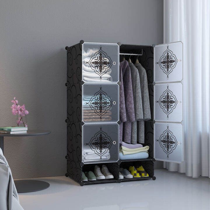 Transparent Flower Design Clothes Cabinet Wardrobe Screwless Stackable 