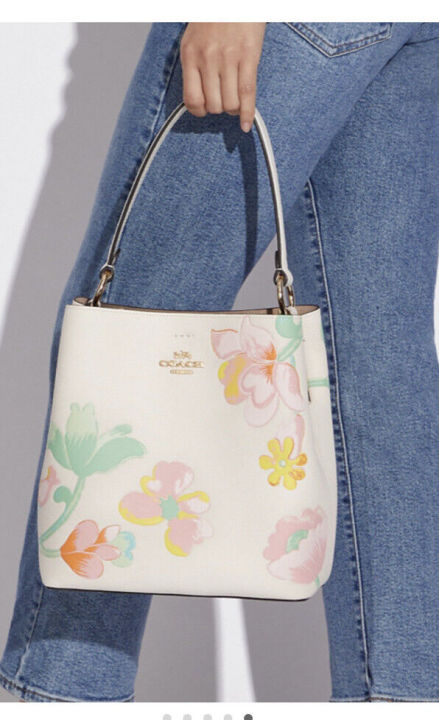 กระเป๋าของแท้-coach-c8609-rowan-satchel-with-dreamy-land-floral-print-midnight-multi-กระเป๋าถือ-crossbody-กระเป๋าถือ
