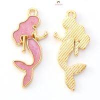 10 pc Alloy Enamel Pendants Mermaid Light Gold Plum 29x12.5x2mm Hole: 1.4mm