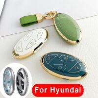 New TPU Car Remote Key Case Cover Shell for Hyundai Ioniq 6 Grandeur GN7 Kona 2023 Auto Key Protective Case Gold Edge 7 Buttons Key Chains