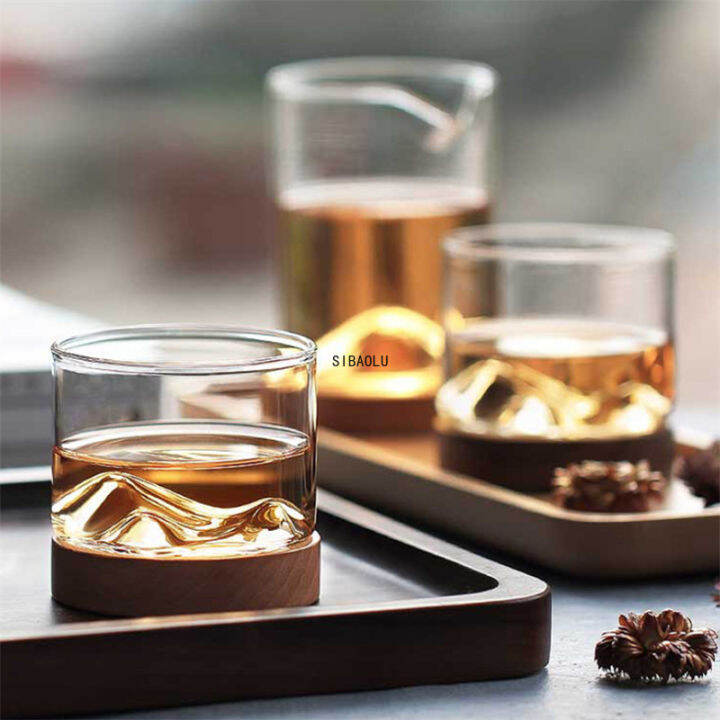 mountain-whiskey-glass-with-wooden-base-creative-beer-glass-wine-water-tea-cup-whiskey-glasses-set-bar-drinkware-accessories