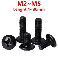 M3 M4 M5 Philips Cross Round Mushroom Head Screw Black Steel Recessed Trellis Large Head Machine Screw Threaded 20/50Pcs Nails Screws  Fasteners