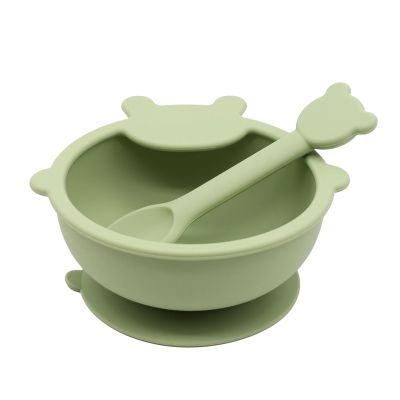 1Set Food Baby Feeding Set Silicone Suction Bowls First Stage Feed Silicone Plate with Spoon B
