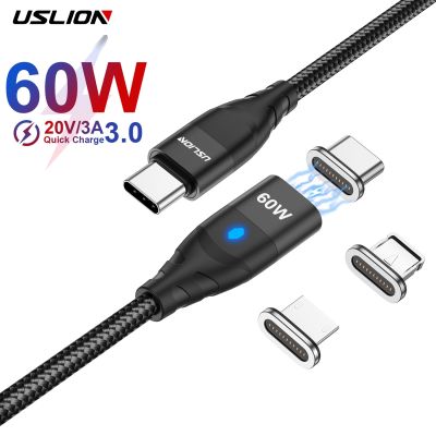 สายสำหรับ iPhone ที่ชาร์จความเร็วสูงแม่เหล็ก USLION PD 60W,ใหม่ล่าสุด13 Pro Max USB C เพื่อพิมพ์ข้อมูลสายชาร์จแล็ปท็อปแมคบุ๊ค Xiaomi 12