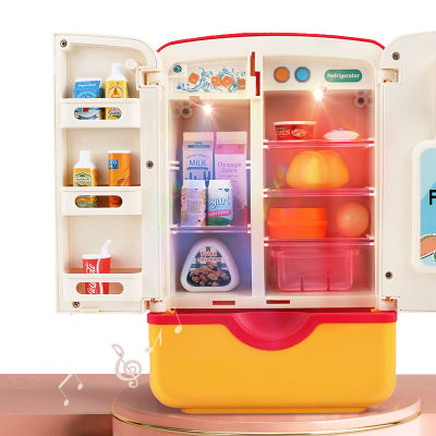 Children Pretend Play Toys Simulation Double Refrigerator Spray Refrigerator Educational Mini Kitchen Toys Role Playing Toy