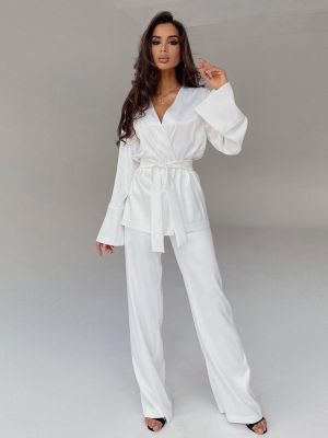 2023 Solid Color Pajamas For Women Robe Sets Full Sleeves Womens Home Clothes Trouser Suits Satin Nightgowns Spring Loungewear