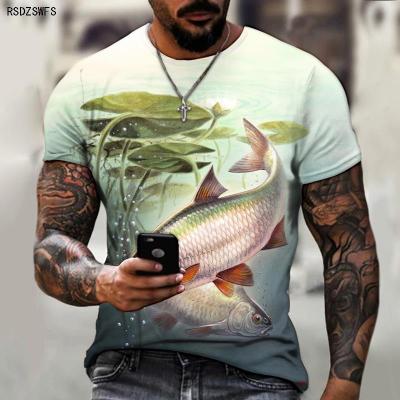 Wild Fishing 3D Printing Mens Round Neck T-shirt, Essential Clothing For Friends Of Fishing, Street Casual Oversize S-5XL