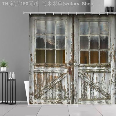 【CW】✢◎  Old Wood Door Shower Curtains Hanging Curtain Set Decoration Wall