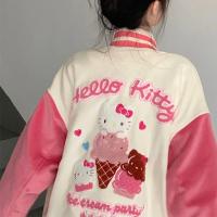 Kawaii Sanrios Hello Kitty Baseball Uniform Jacket Female Autumn Versatile Loose Casual Jacket Anime Cute Cartoon Birthday Gift