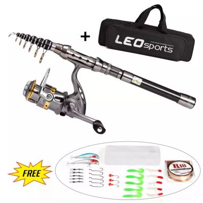 Retcmall6 2.1M Telescopic Fishing Rod And Reel Combo Full Kit Spinning Fishing Reel Gear Organizer Pole Set With 100M Fishing Line Lures Hooks Jig Head And Fishing Carrier Bag Case Fishing Accessories