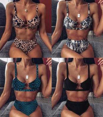 hotx 【cw】 2022 Push Up Waist Swimwear Swimsuit Leopard Snakeskin Print Bikinis Set Bathing Beach Female