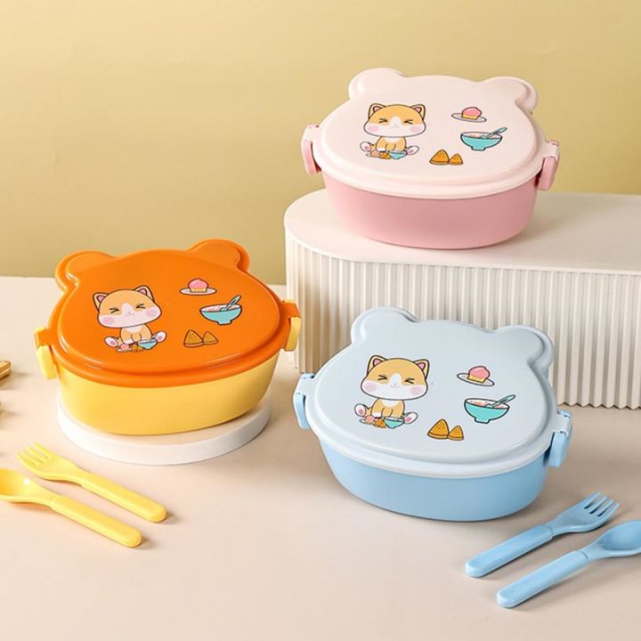 bento-box-1-set-lunch-box-microwave-safe-double-layer-large-capacity-compartment-leakproof-children-cartoon-with-fork-spoon-scho